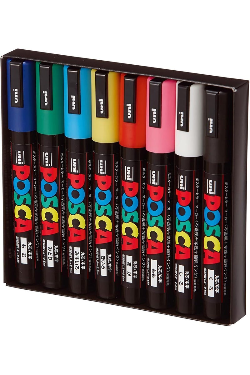 Uni Posca Acrylic Paint Marker Set, 8 Colors with Medium Size Tips - Image 4